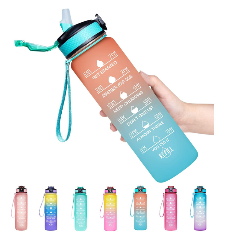 Amazon new gradient color 1000ML large capacity outdoor sports plastic cup Tritan material space Cup in stock