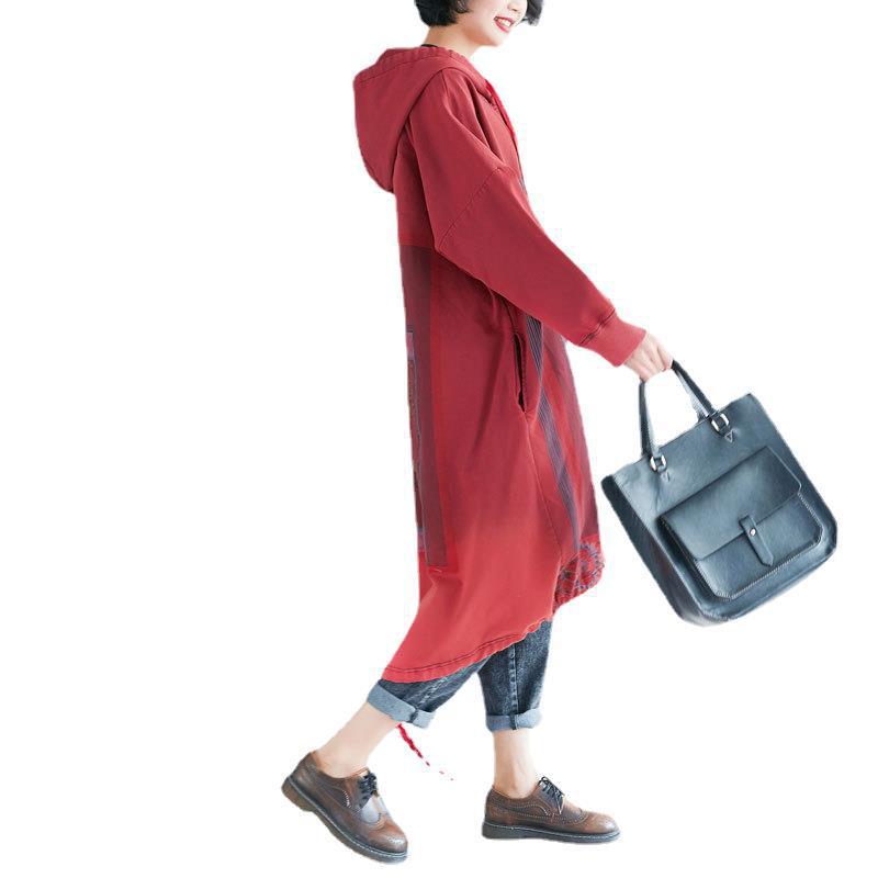 2023 Spring Hooded Sweater Loose Women's Large Size Casual Printed Long Dress Gradient Irregular Wandering
