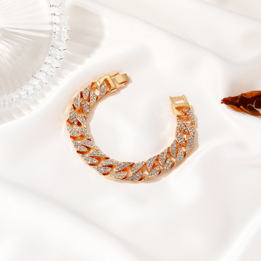 European and American Thick Chain Bracelet ins Style Internet Celebrity Same Style Wide Edition Flash Diamond Bracelet Street Fashion Cool Didi Bouncing Accessories