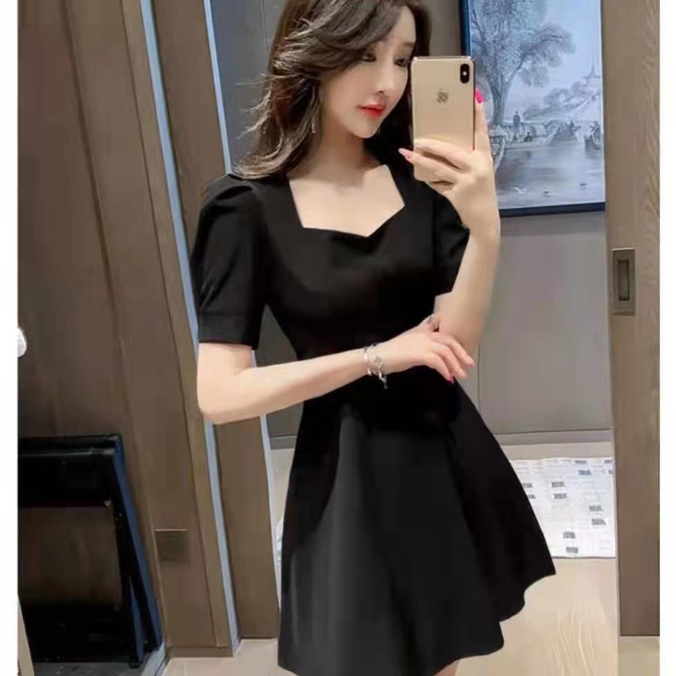New spot Hepburn little black skirt summer skirt French temperament short-sleeved waist A-line dress