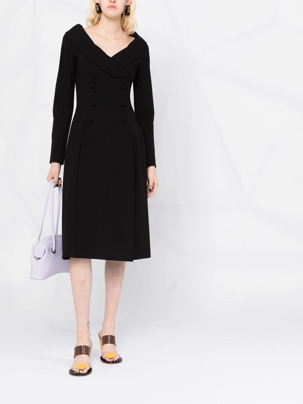 Spring and Autumn New Double-breasted Shoulder-drop Collar Long-sleeved Slim-fit Mid-length Large dress