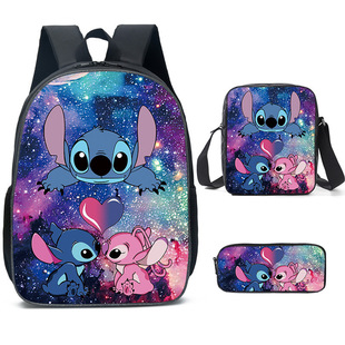 Amazon New Cartoon stitch stitch Three-Piece Set Schoolbag Backpack Backpack for Primary and Secondary School Students
