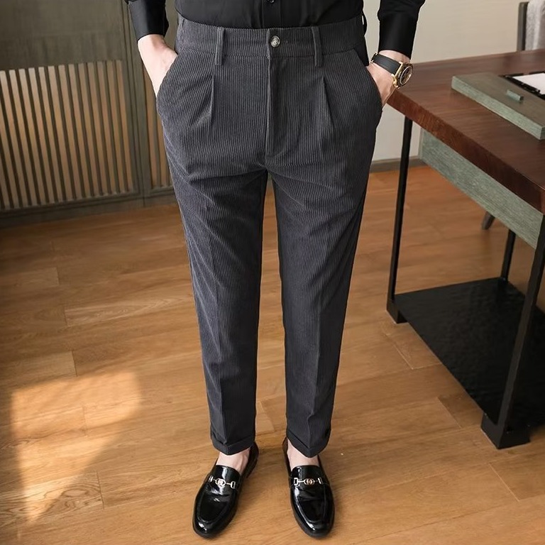Autumn 2023 Corduroy Striped Trousers Trousers Slim-Fit Korean Style Men's Trendy New All-Match Casual Pants