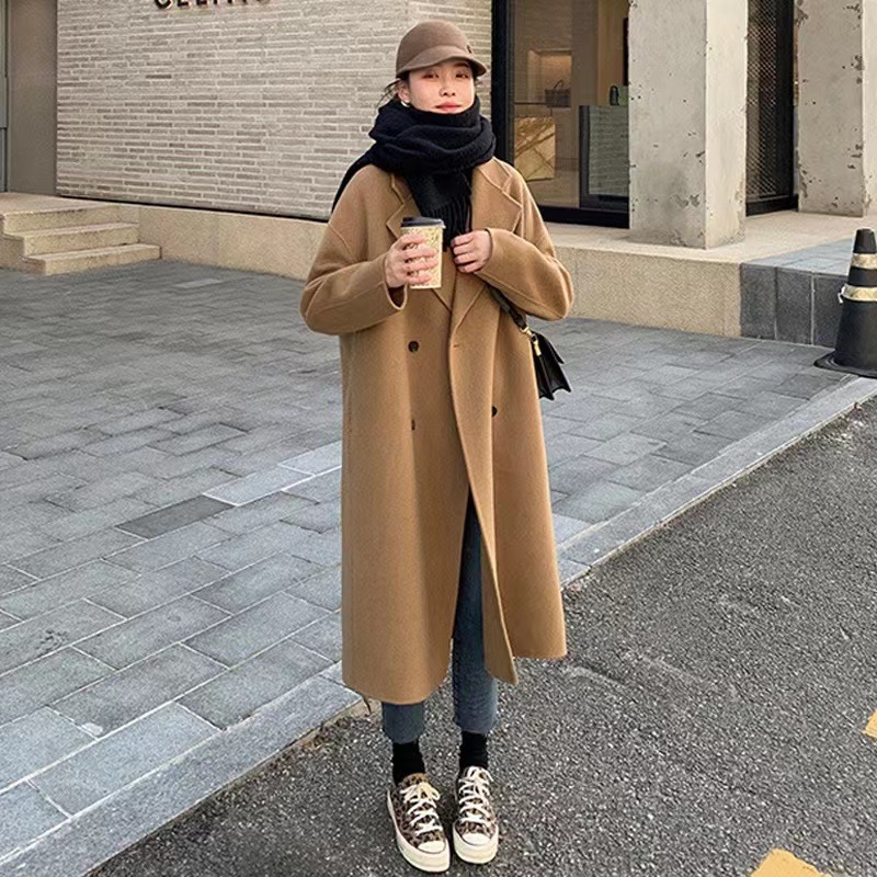 2022 Camel Woolen Coat Women's Mid-length Autumn and Winter Elegant Korean Fashion Double-breasted Woolen Coat Trendy_voghion.com