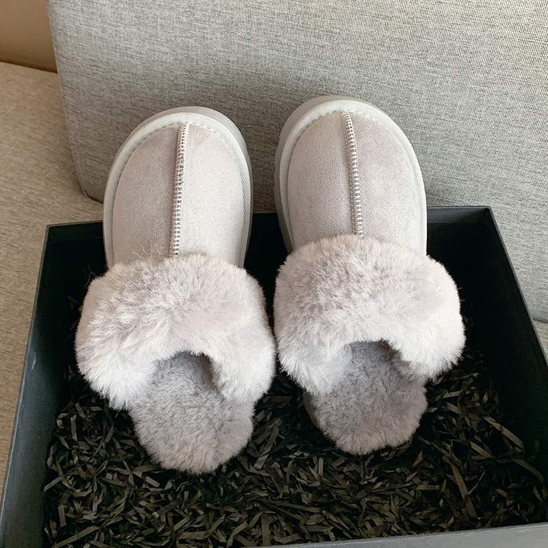 Baotou Mao Mao slippers women's outer wear 2022 new fur one thick-soled household shoes non-slip flat cotton-padded shoes_voghion.com