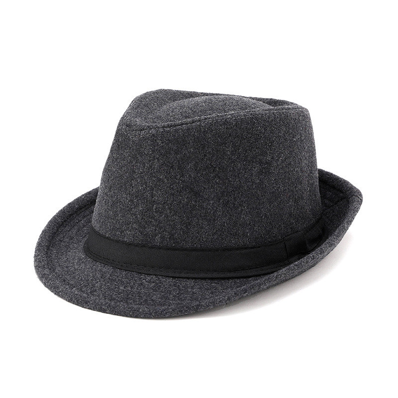 秋冬季呢子小沿男款礼帽爵士帽呢料秋冬保暖帽老头帽子冬款礼帽