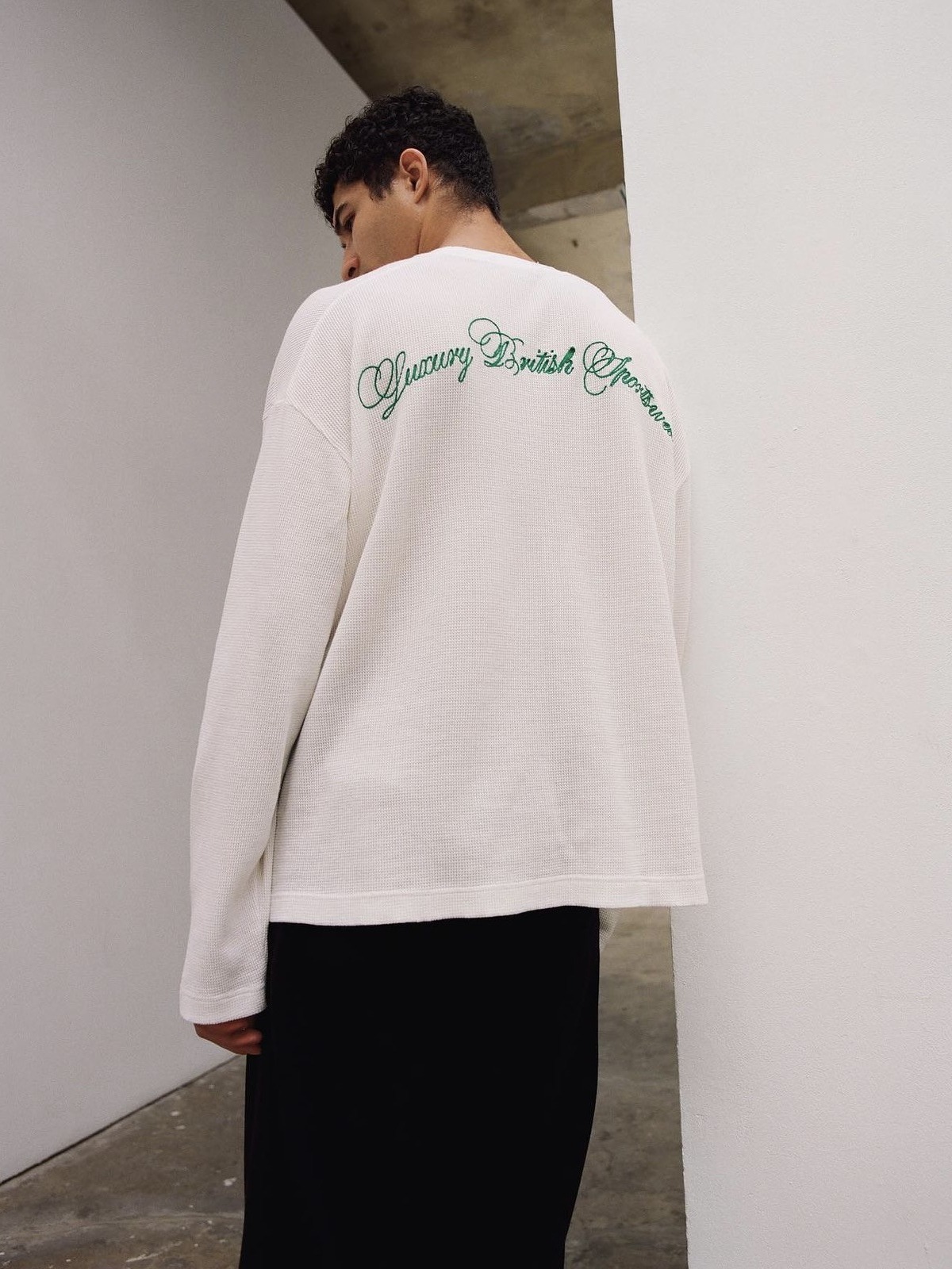 Cole Buxton slogan logo embroidered waffle long sleeve T-shirt cotton 260g loose