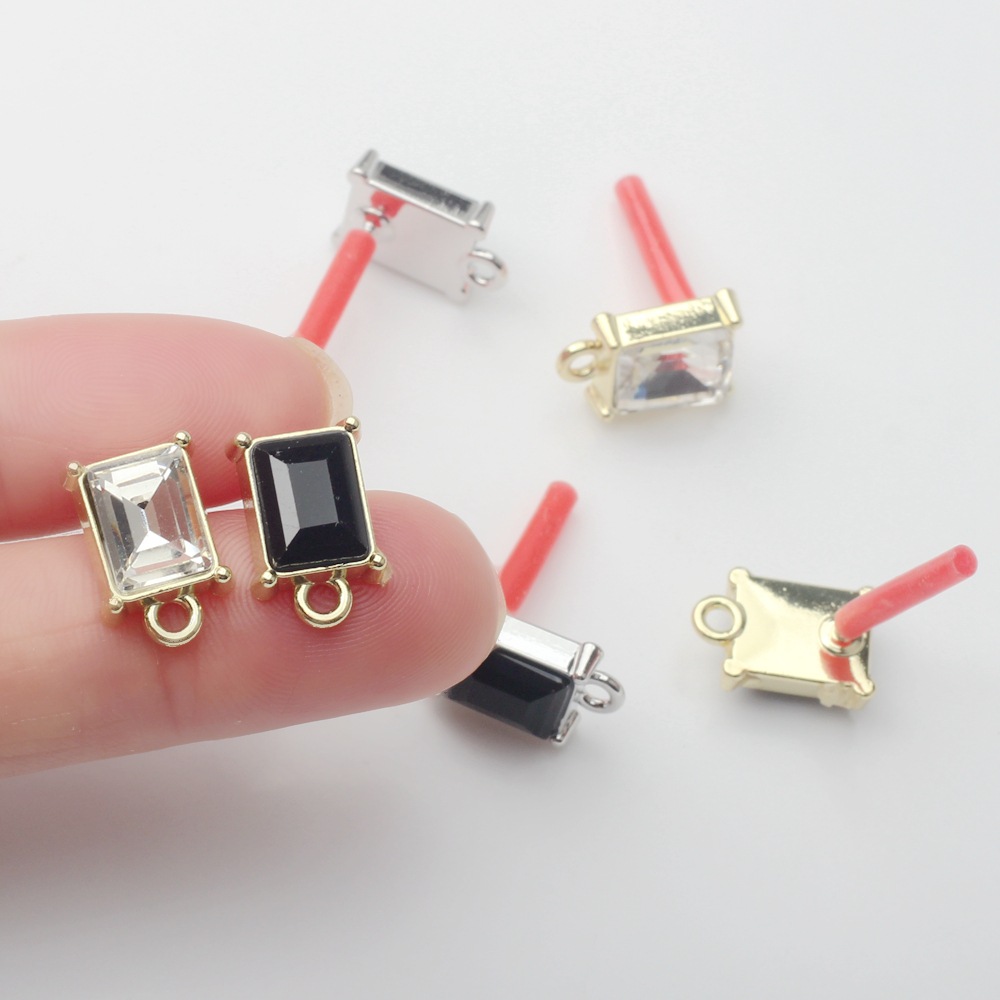 Alloy jewelry wholesale alloy inlay Crystal rectangular ear pin accessories DIY handmade earrings jewelry