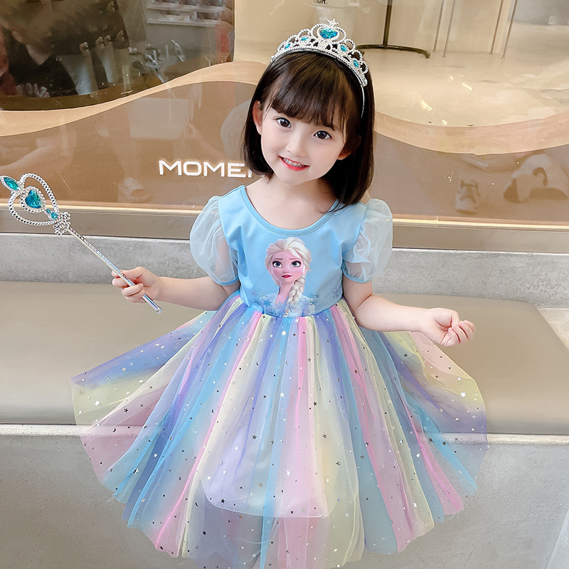 Girls Princess Aisha Dress Summer Children's Rainbow dress Summer Dress Baby Cotton Aisha New Style Dress Women's Korean Style Fashionable
