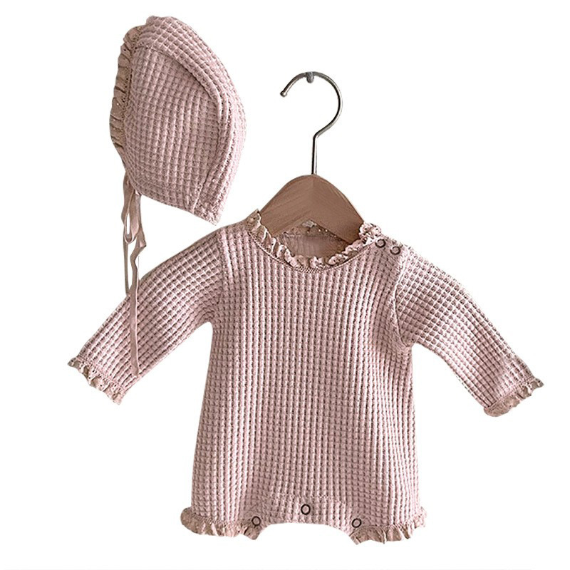 Baby Waffled Jumpsuit Korean Children's Clothing Spring and Autumn Children's Baby Newborn Triangle Climbing Clothing Baby Bag Fart Clothes