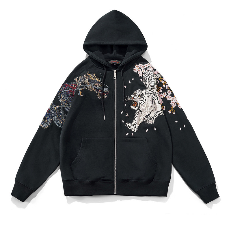 2023 Spring and Autumn Yokosuka Heavy Industry Embroidery Hooded Men's Sweater Trendy Brand Dragon Vermilion Bird White Tiger Embroidery Chinese Style Velvet