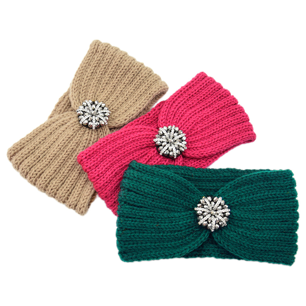 European and American Diamond-encrusted Knitted Hair Band Ear Protector Headgear for Wash Face Sports Yoga Retro Hair Accessories Autumn and Winter Warm Wool Headband