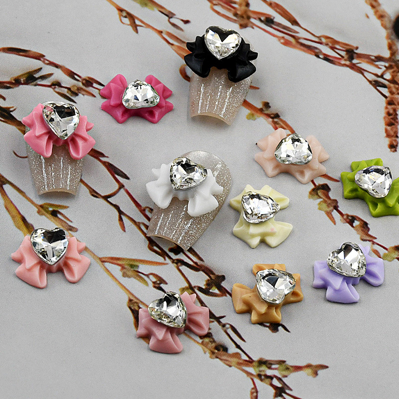 Explosive Dragon heart resin bow love diamond ornaments mixed beautiful girl nails diy accessories nail jewelry wholesale