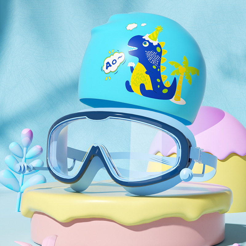 Children's swimming goggles large frame HD waterproof anti-fog boys and girls student Factory Direct swimming cap suit swimming glasses