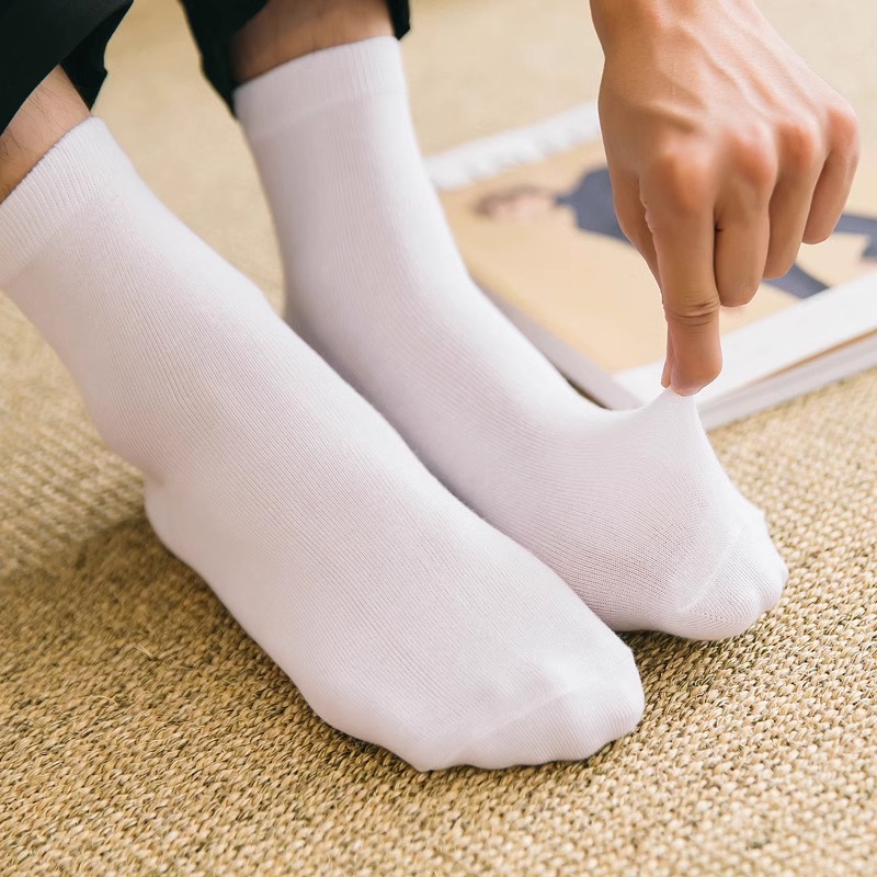Men's Stinker-proof and Sweat-absorbent Summer Thin Mid-length Socks Men's Sports Socks Solid Color Zhuji Socks Stockings