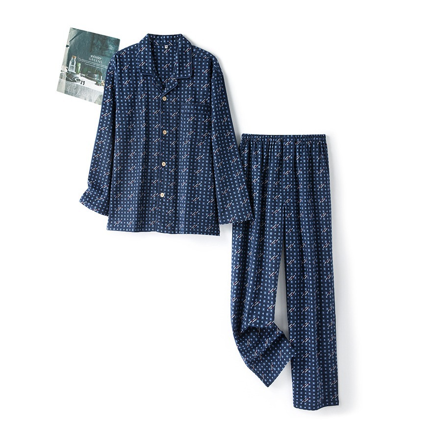 Autumn and winter cotton simple printed flannel pajamas suit cotton home clothes wholesale a generation of Amazon