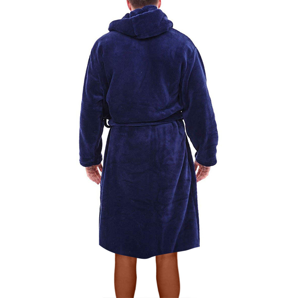 Amazon Warm Men's Plus Size Thickened Hooded Patch Short Winter Long Sleeve Nightgown