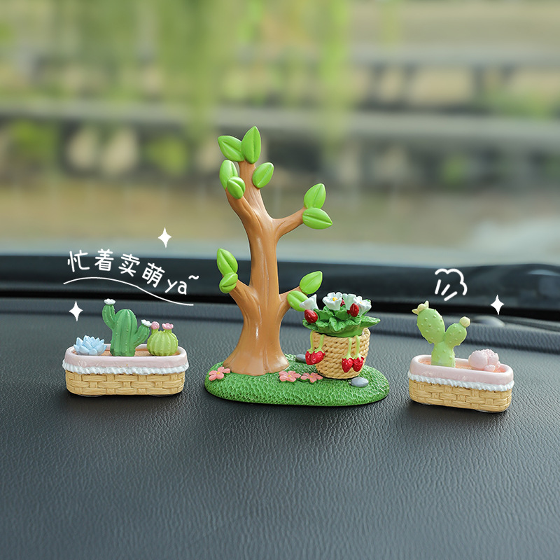 Tulip succulent small ornaments desktop cute cartoon flower pot elf car interior center console car decoration