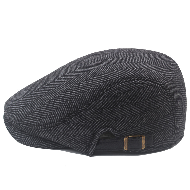 Foreign trade hat winter fleece-lined thick newsboy hat adjustable men's herringbone tweed beret warm forward hat