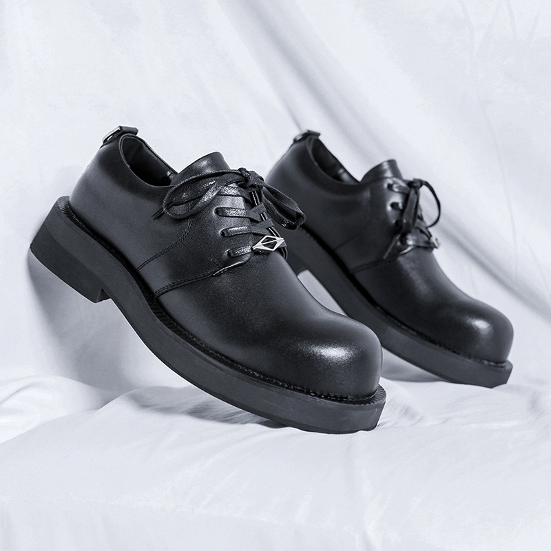 Niche Big Toe Leather Shoes Men's Casual Business Round Toe Derby Shoes 2023 Dark British Style Trend 188188-R