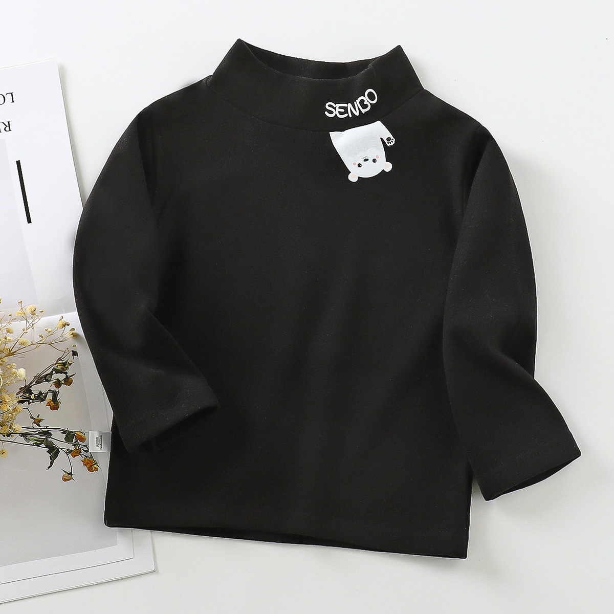 Children's Base Shirt Autumn and Winter New Cartoon Middle Collar Single-Piece Autumn Clothes Big Boy's and Boy's Warm Velvet Single Top