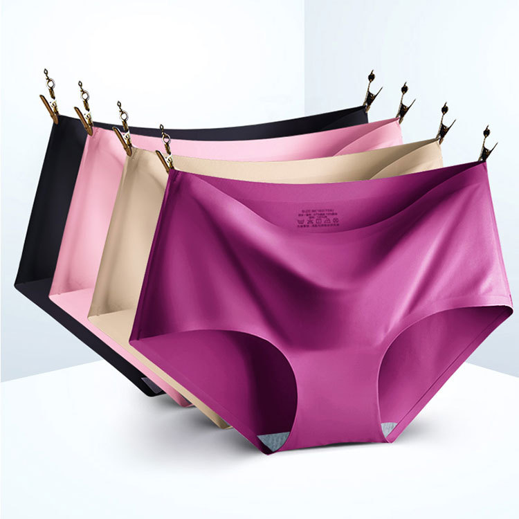 Plus size one-piece ice silk underwear women's triangle shorts mid-waist women's underwear head Jin wholesale
