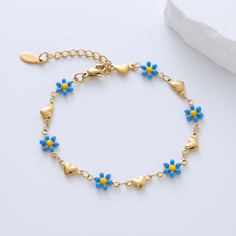 AML spot jewelry wholesale simple exquisite girls plating 18K gold stainless steel heart-shaped multicolor flower bracelet