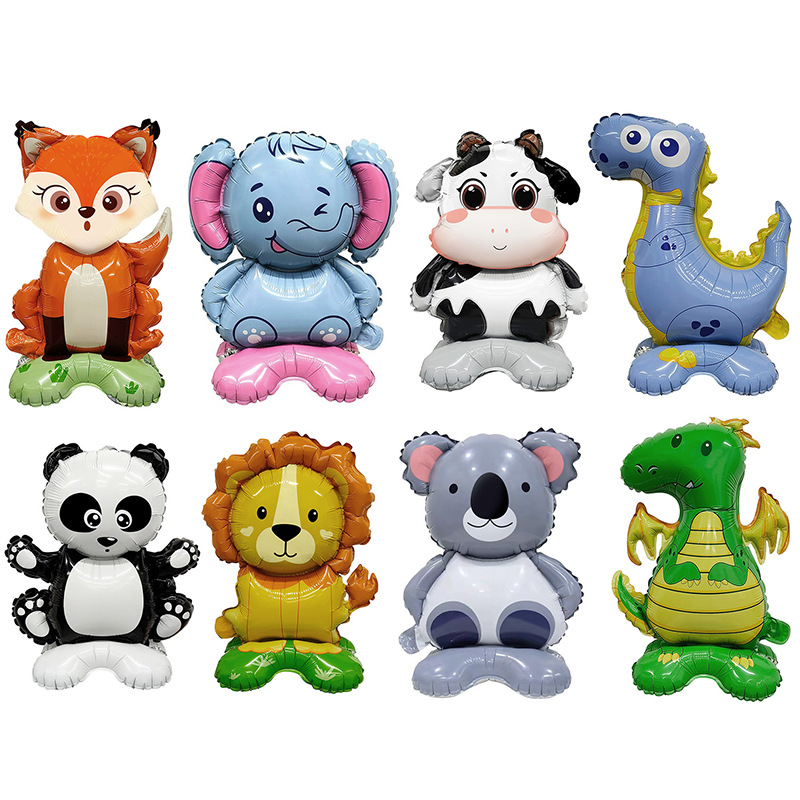 Jungle Party Cartoon Lion Panda Animal Small Base Stand Dinosaur Aluminum Film Balloon Party Decoration Balloon