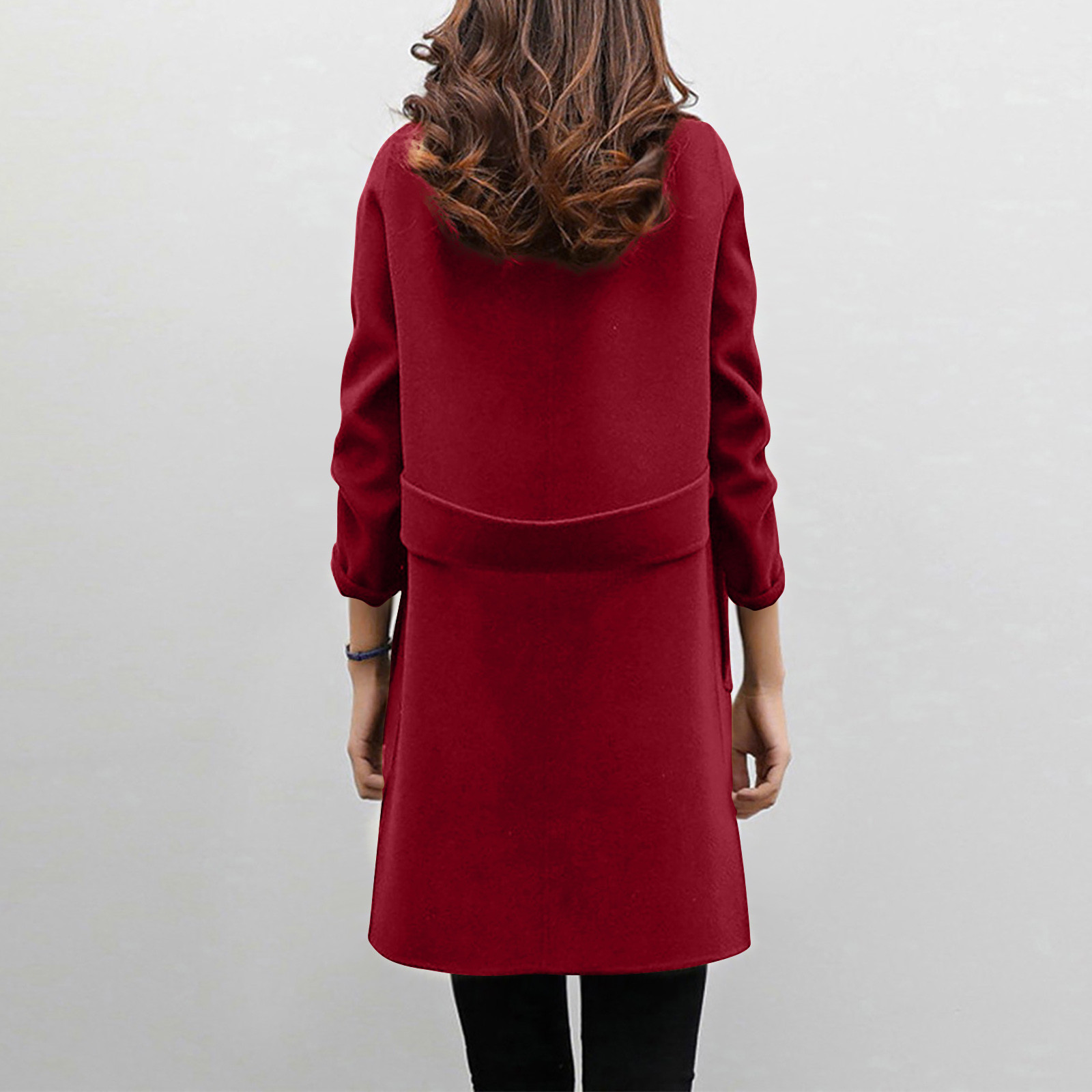 Woolen coat mid-length double-breasted long sleeve solid color woolen coat for women_voghion.com