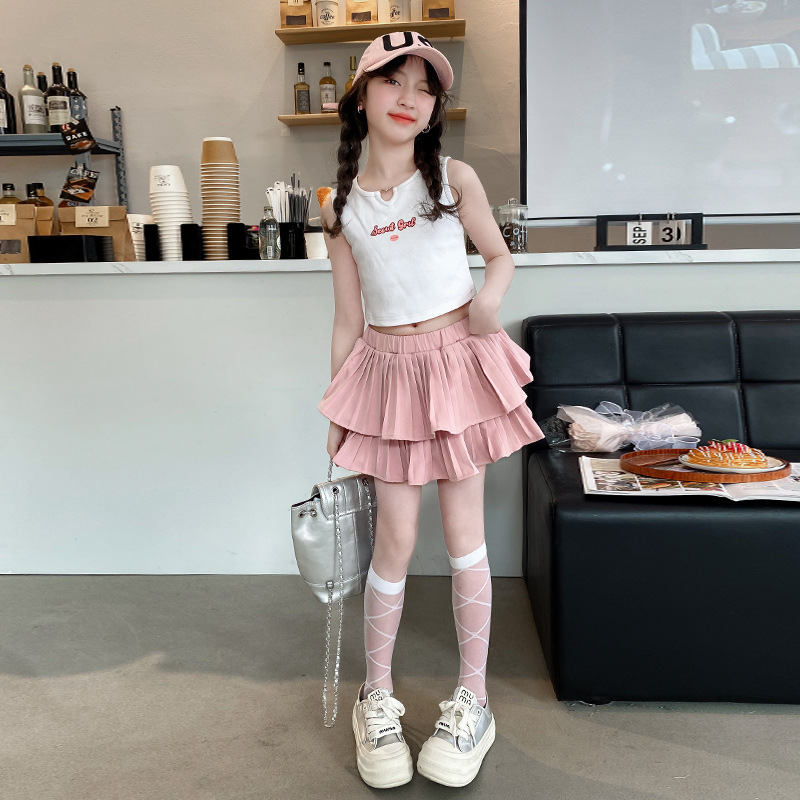 Girls' dress 2024 New Summer Cake Skirt suit Children's Summer Fashionable Western Style Skirt Big Children's Short Skirt