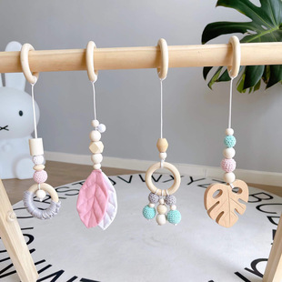 ins decoration Nordic style wooden fitness equipment decoration newborn baby baby fitness rack children toy Bell