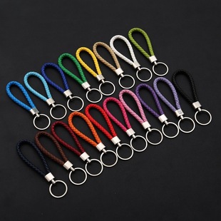 Creative woven leather rope key chain car pendant couple accessories pu key rope to push small gift manufacturers wholesale