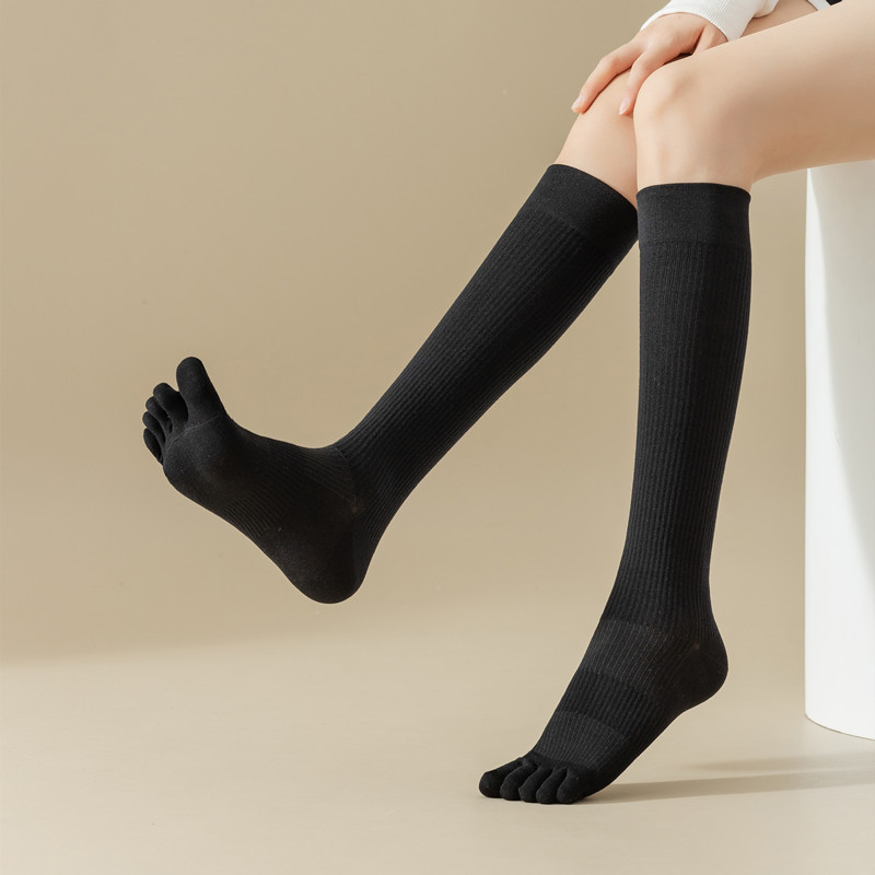Five-finger socks children's spring and autumn knee-length sports solid color pressure calf socks personality split toe non-slip high stockings Cotton