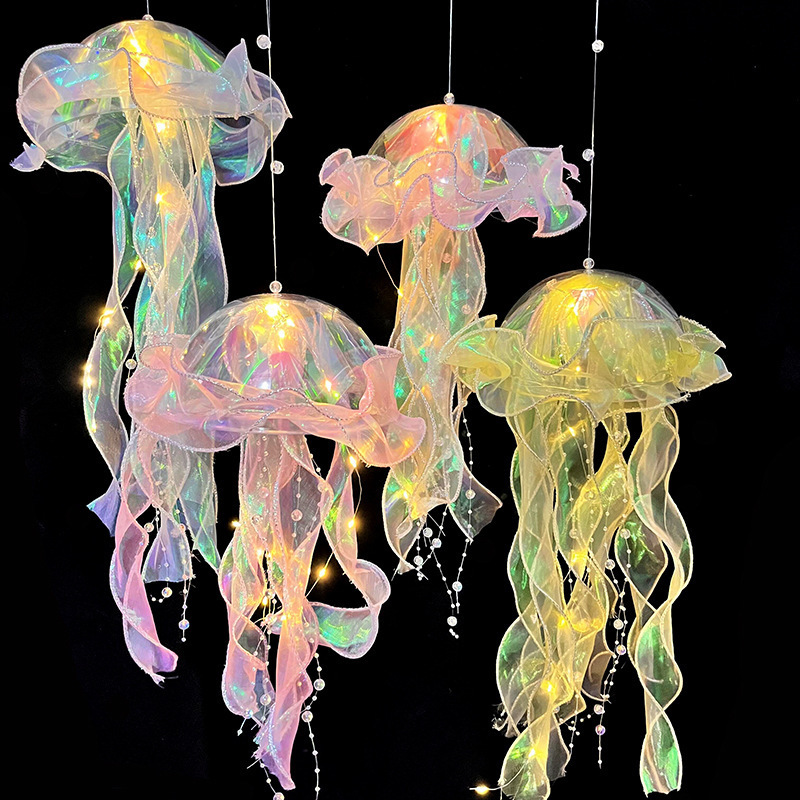 New portable luminous jellyfish lantern colorful ribbon flashing light night light stall night market octopus sailor light Wholesale