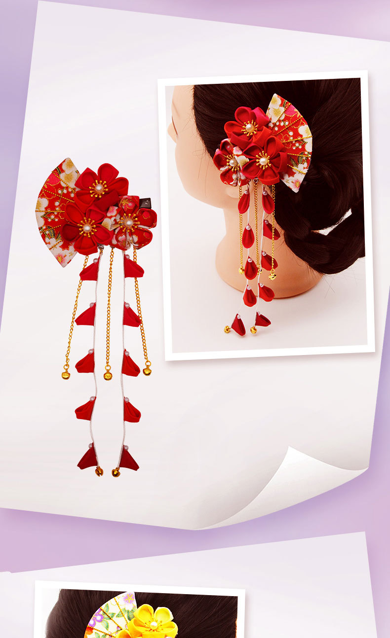 Bijoux anciens faits à la main pince à cheveux japonaise coiffe en tissu classique photographie de mariée bijoux anciens éventail prune_voghion.com