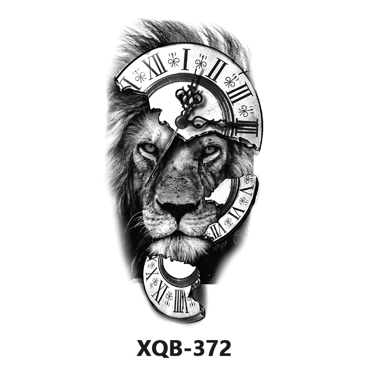 Small Full Arm Animal Tiger Wolf Flower Arm Tattoo Sticker Half Arm Waterproof Women Lasting Men Wholesale Black and White Transfer Sticker
