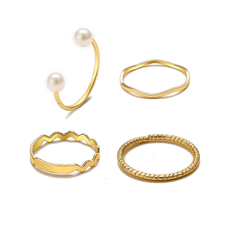 pearl ring ins cold style simple pearl wave twist joint ring suit four-piece set_voghion.com