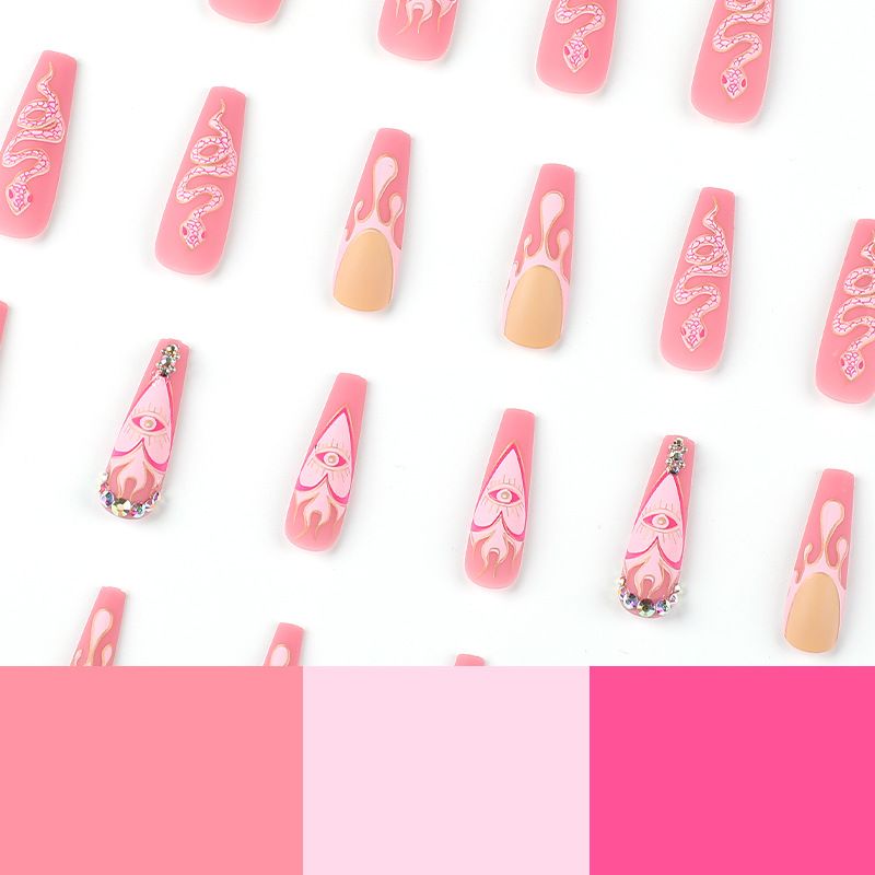 Wear Nail Frosted Pink French Water Drop Snake Pattern Rhinestone Nail Patch Wear Nail Art Finished Wholesale