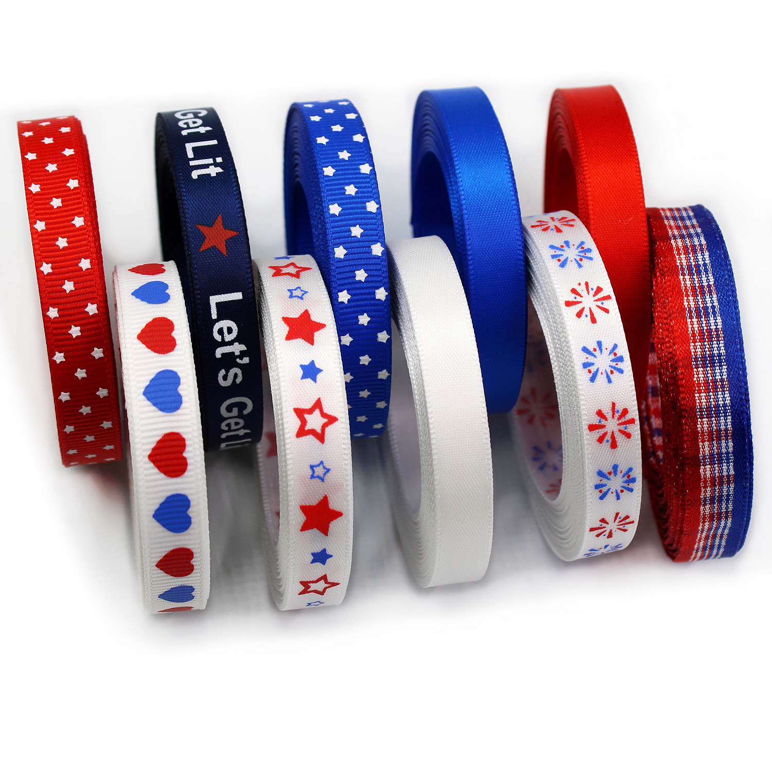 Cross-border 10mm American Star Ribbon Swallowtail Bow Hair Circle Independence Day National Day Hair Accessories Double Ribbon
