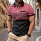 Cross-border Trade 2025 Spring Men's Printed Casual Popular Polyester Short-sleeved Striped Zipper Polo Shirt T-shirt for Men