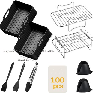 Cross-border export air fryer accessories suit oil paper bowl round square single and double pot rectangular double pot barbecue rack