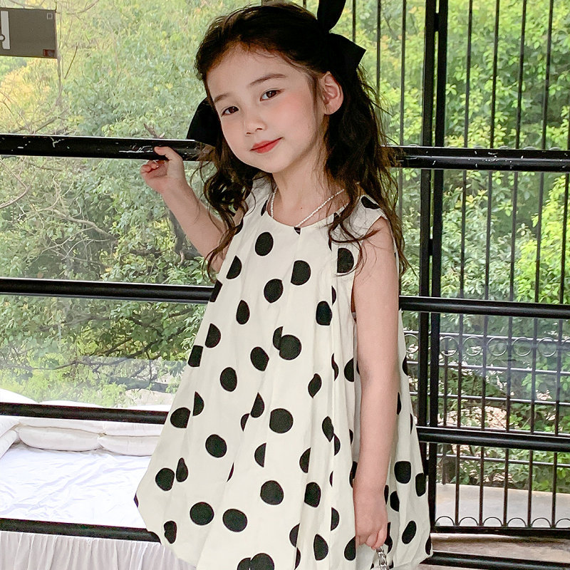 女童裙子圓點可愛花苞裙連衣裙背心裙24夏裝新款新款外貿童裝代發
