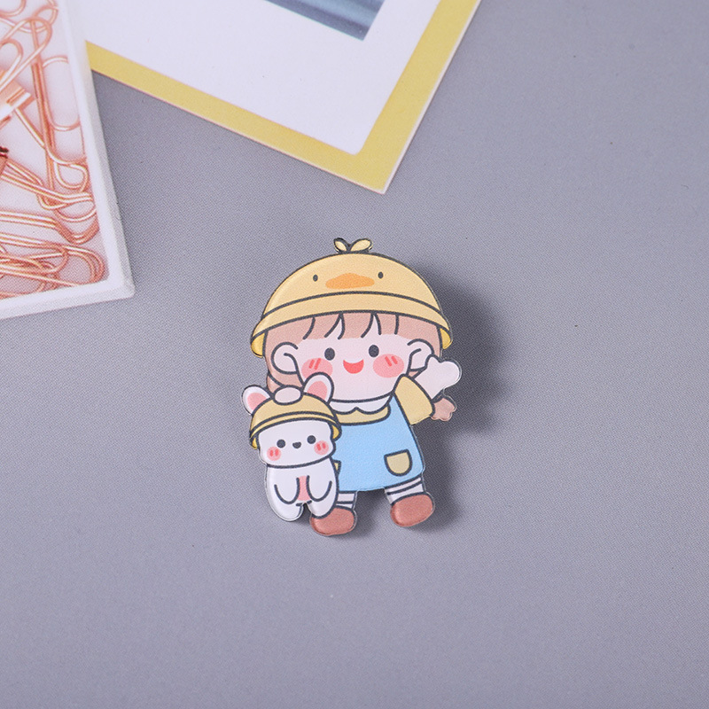 Acrylic Brooch Cartoon Cute Korean Girl Acrylic Decoration Badge Backpack Clothes Hanging Decoration
