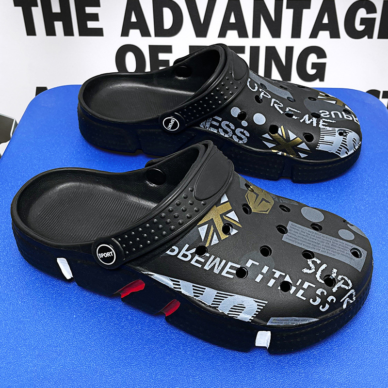 Hole Shoes Men's Summer Outer Wear Non-slip Hollow Camouflage Dual-purpose Baotou Large Size Slippers Men's Beach Sandals