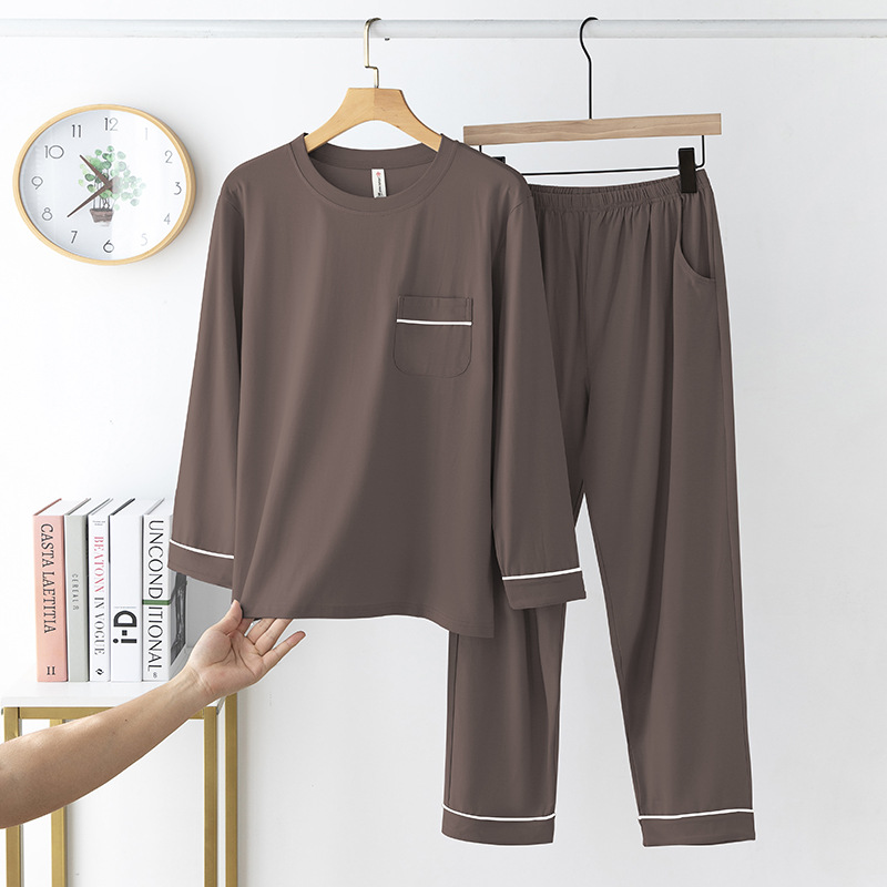 Pajamas men's viscose cotton summer thin spring and autumn long-sleeved trousers suit plus size outerwear men's homewear RC