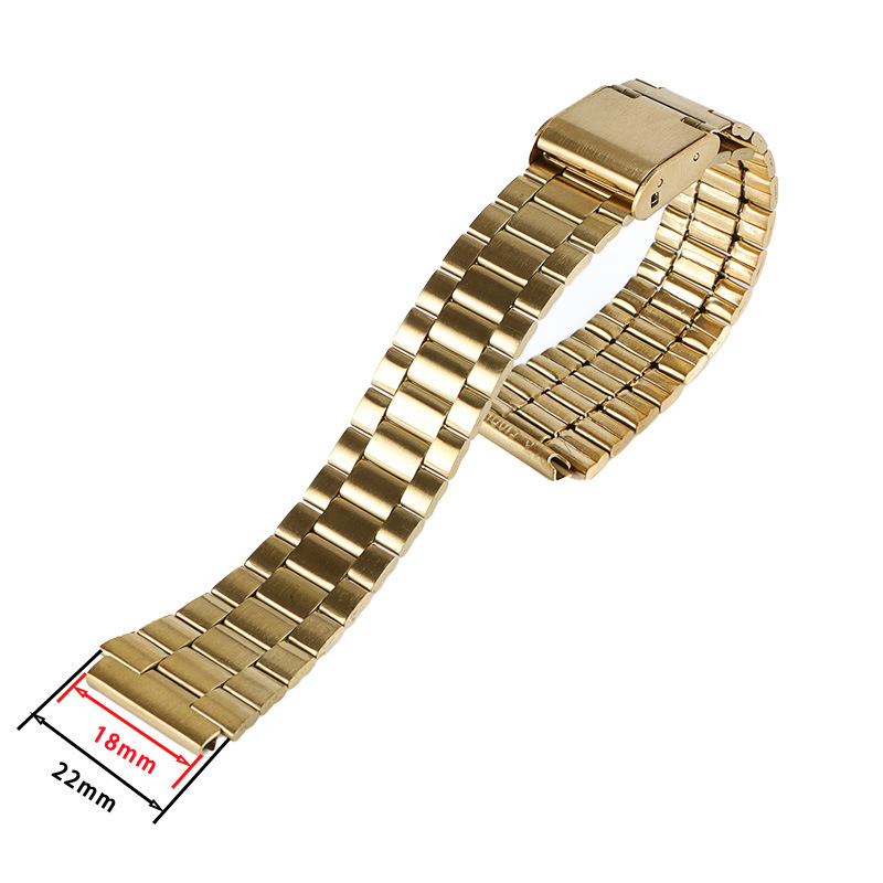 Suitable for A158W/F91W/AE1200 watch strap three-plant stainless steel metal steel strap men's and women's watch strap 18mm