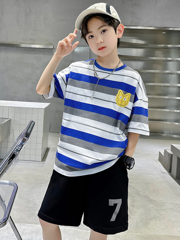 Summer boys cotton short sleeve striped T-shirt handsome tide children's clothing boys half sleeve children's top Korean version wholesale