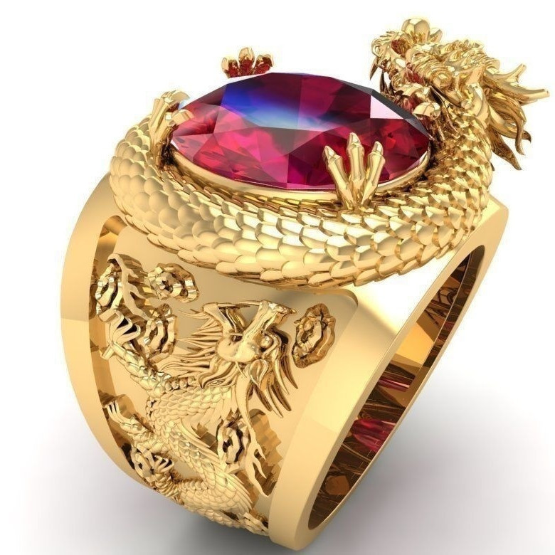 wish Amazon cross-border new European and American diamond ring men's golden domineering dragon ring factory wholesale