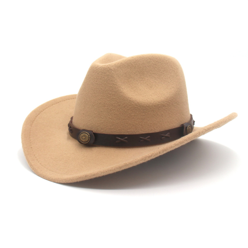 跨境秋冬新款 藏式礼帽 民族风弯檐 西部牛仔帽 毛呢毡帽爵士礼帽