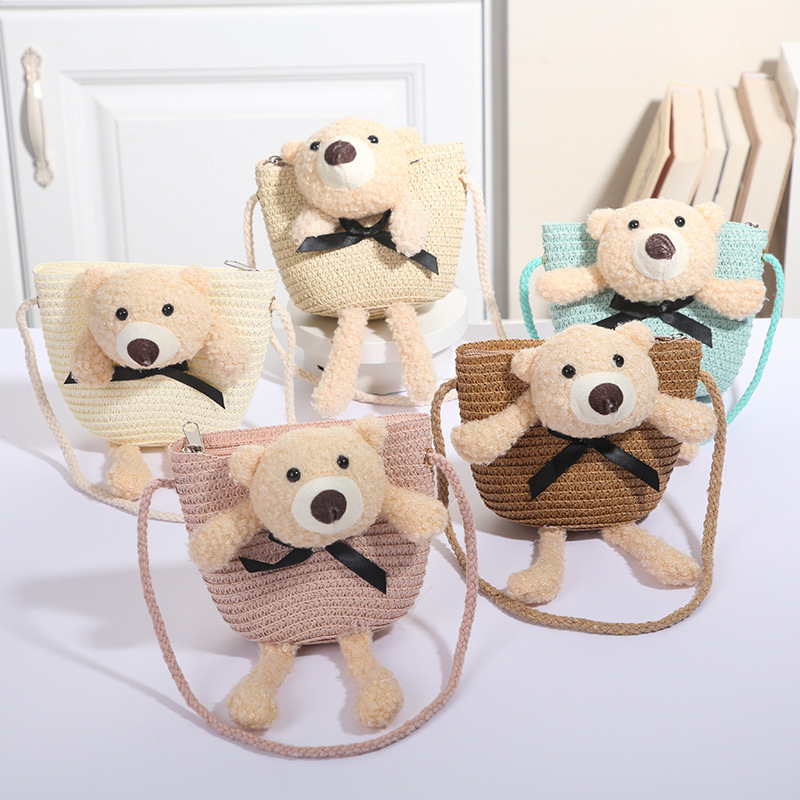 Sweet mesh flower children's mini straw bag foreign style travel outdoor play coin purse diagonal bag manufacturers